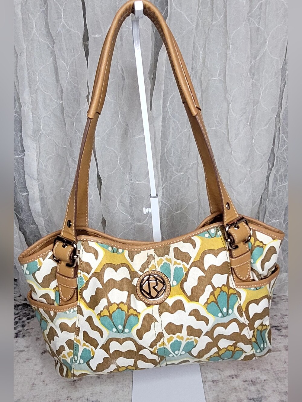 ​Relic Y2K Retro Geometric Floral Shoulder Bag Teal Tan Yellow Boho Whimsigoth